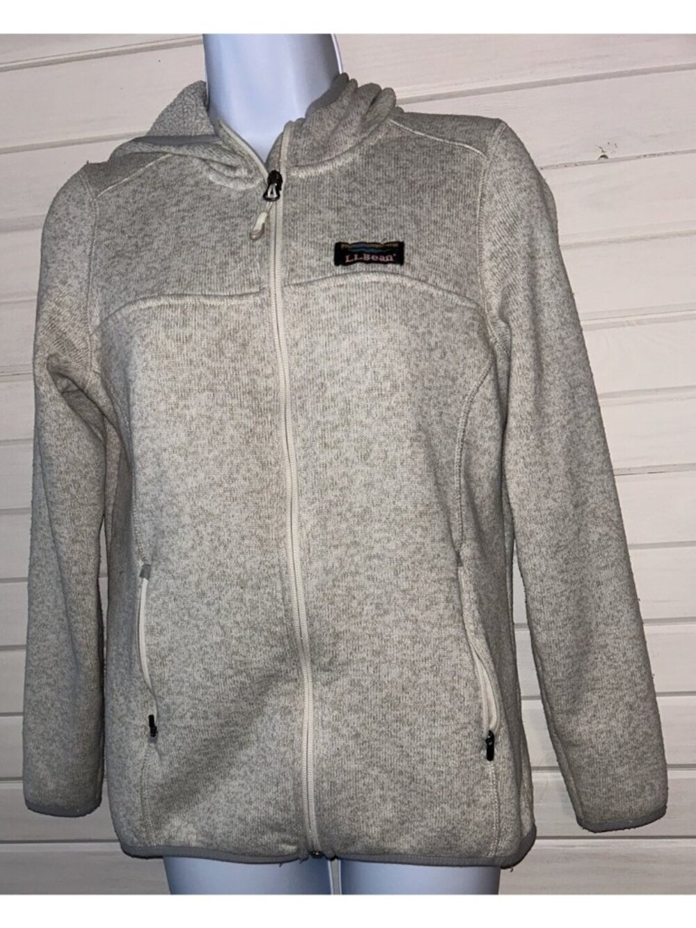 LL Bean Sz XS Sweater Fleece Hoodie Women Full Zip Pockets Heather Gray EUC